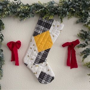 Plaid and Yellow Quilted Christmas Stocking